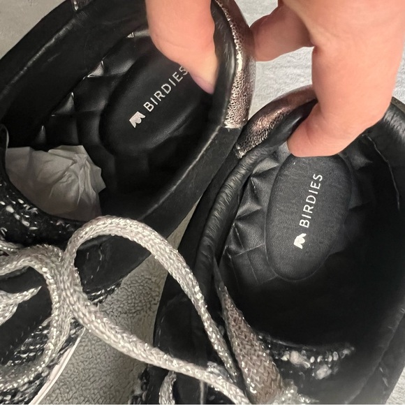 Birdies The Cardinal Lace-Up Sneaker Orbit Boucle Metallic Black Silver Tweed - Picture 9 of 15
